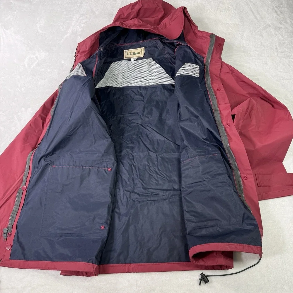 Vintage 90's LL Bean PVC Suit Red Rain Boat Jacket Hooded Coat Pant Mens Medium‎